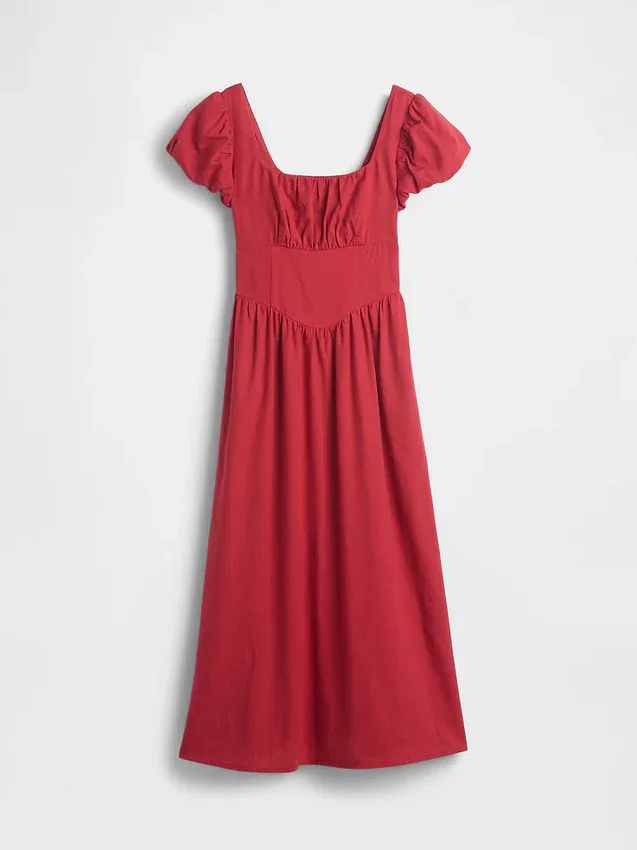 Vestido largo de cintura baja en mezcla de lino