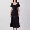 Vestido largo de cintura imperio en mezcla de lino