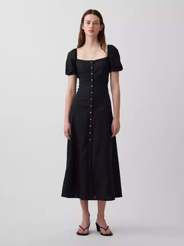 Vestido largo de cintura imperio en mezcla de lino
