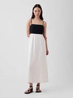 Vestido largo de cintura imperio en mezcla de lino