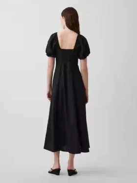Vestido largo de cintura imperio en mezcla de lino