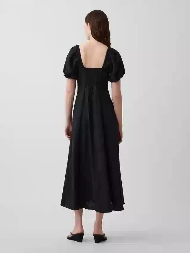 Vestido largo de cintura imperio en mezcla de lino