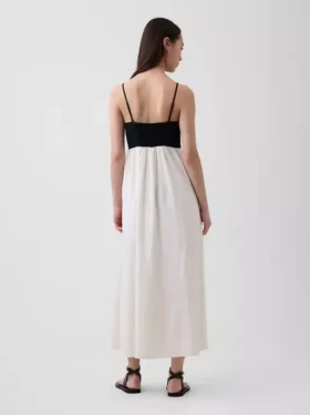 Vestido largo de cintura imperio en mezcla de lino