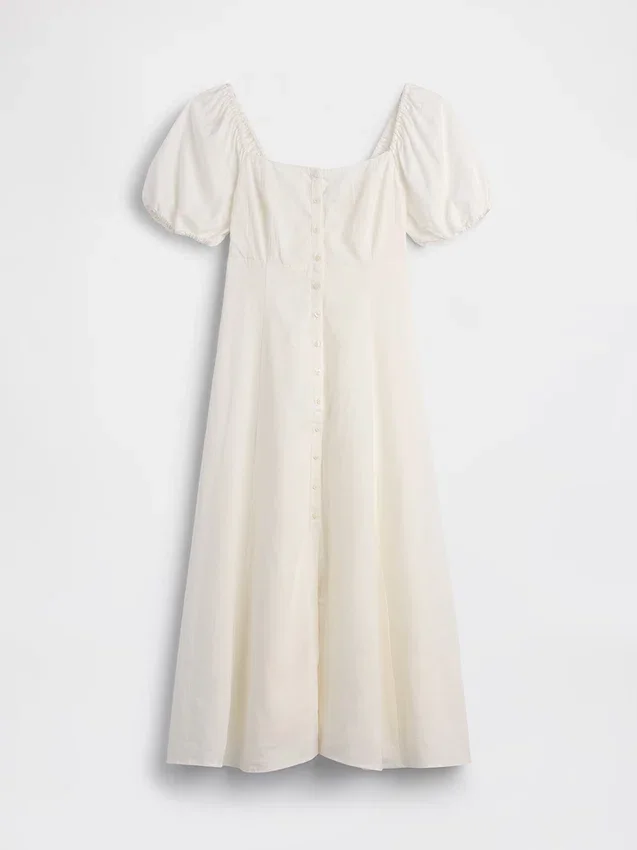 Vestido largo de cintura imperio en mezcla de lino