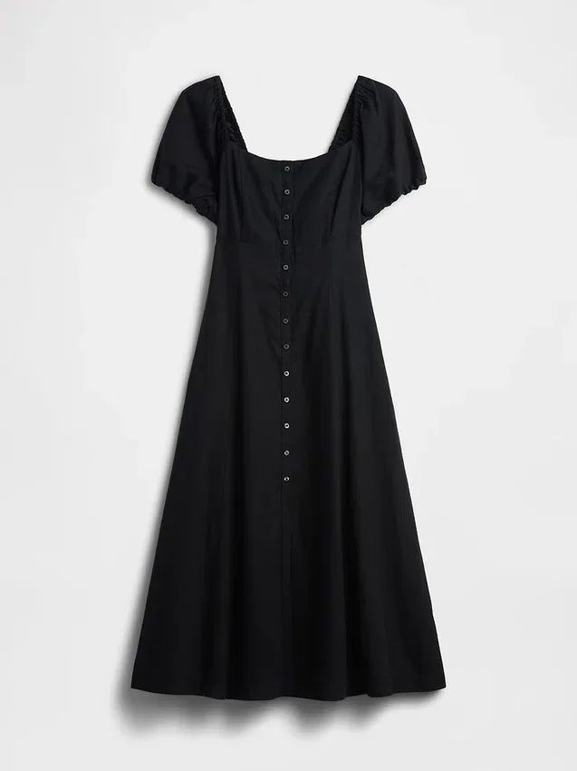Vestido largo de cintura imperio en mezcla de lino