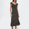 Vestido largo de crepé con escote corazón