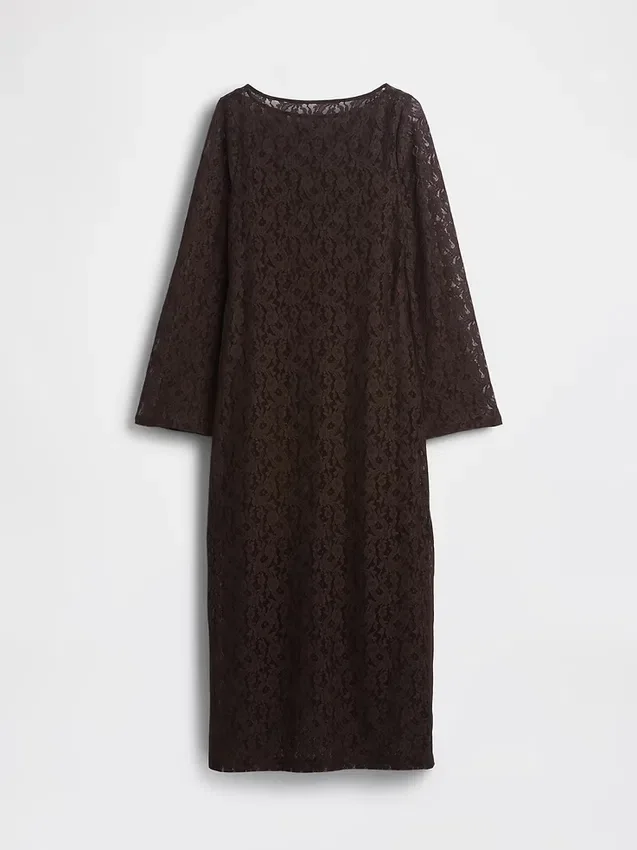 Vestido largo de encaje con mangas acampanadas