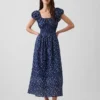 Vestido largo de gasa con cintura fruncida
