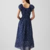 Vestido largo de gasa con cintura fruncida