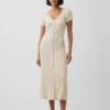 Vestido largo de jerséu acanalado con botones al frente