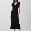 Vestido largo de jerséu acanalado con botones al frente