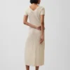 Vestido largo de jerséu acanalado con botones al frente