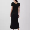Vestido largo de jerséu acanalado con botones al frente