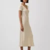 Vestido largo de jerséu acanalado con botones al frente