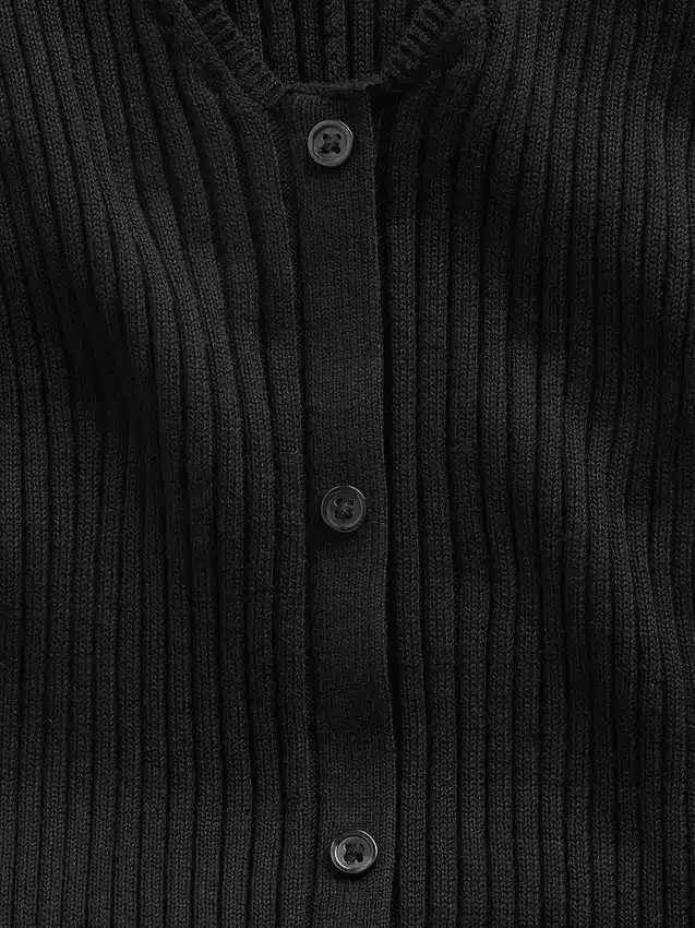 Vestido largo de jerséu acanalado con botones al frente