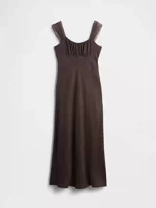 Vestido largo de materiales mixtos