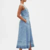 Vestido largo de mezclilla con cinturón para atar y botones en el frente