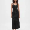 Vestido largo de mezclilla ultrasuave con cremallera frontal
