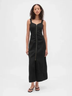 Vestido largo de mezclilla ultrasuave con cremallera frontal