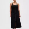 Vestido largo de mezclilla ultrasuave con cremallera frontal