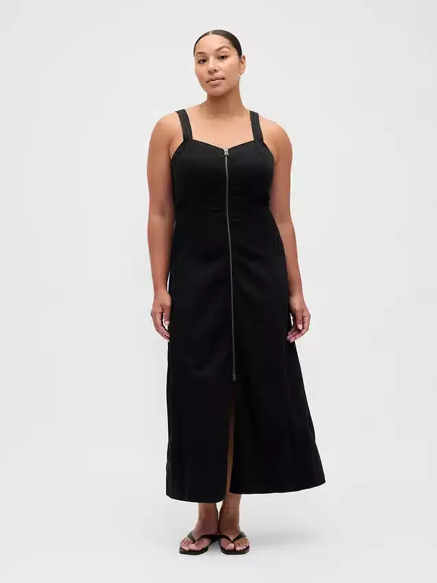 Vestido largo de mezclilla ultrasuave con cremallera frontal