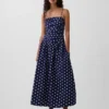 Vestido largo de popelín con cintura baja
