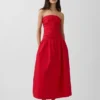 Vestido largo de popelín con cintura baja