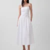 Vestido largo de popelín con cintura baja