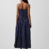 Vestido largo de popelín con cintura baja