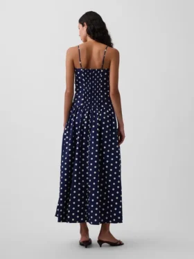 Vestido largo de popelín con cintura baja