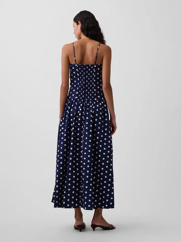 Vestido largo de popelín con cintura baja