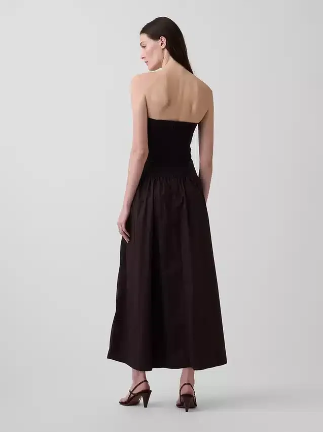 Vestido largo de popelín con cintura baja