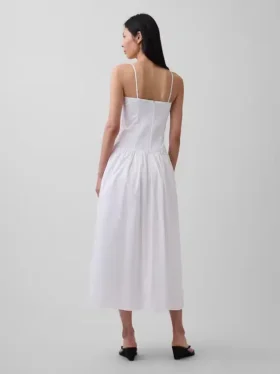 Vestido largo de popelín con cintura baja