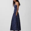 Vestido largo de popelín con cintura baja