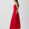 Vestido largo de popelín con cintura baja