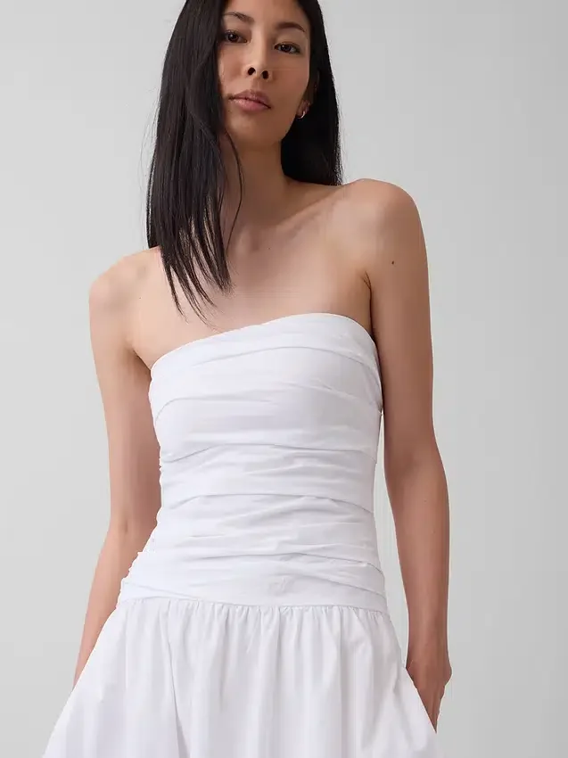 Vestido largo de popelín con cintura baja