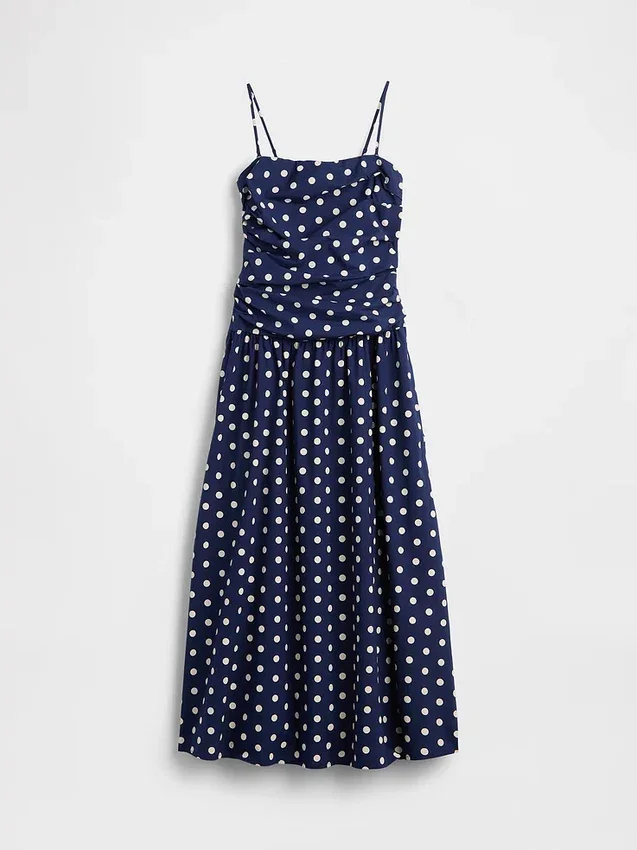 Vestido largo de popelín con cintura baja