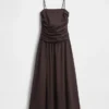 Vestido largo de popelín con cintura baja