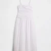 Vestido largo de popelín con cintura baja
