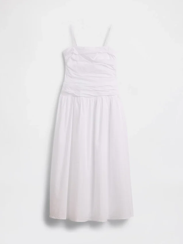 Vestido largo de popelín con cintura baja