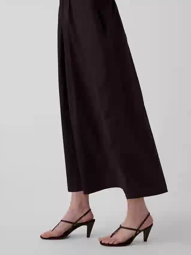 Vestido largo de popelín con cintura baja
