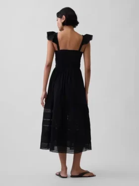 Vestido largo de voile con volantes de encaje