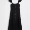 Vestido largo de voile con volantes de encaje