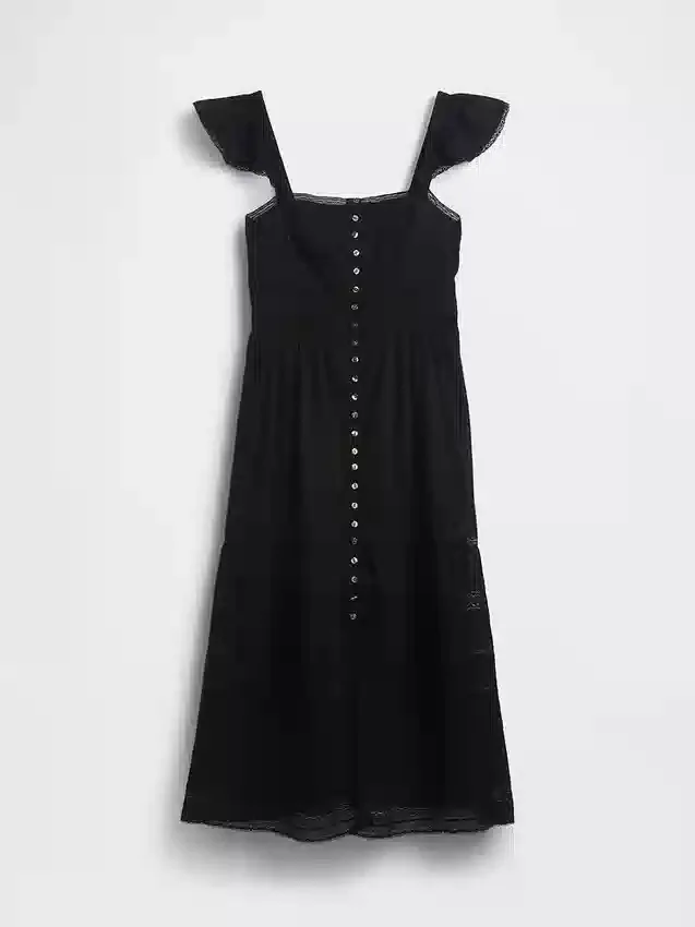 Vestido largo de voile con volantes de encaje