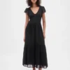 Vestido largo moderno con volantes de mezcla de telas