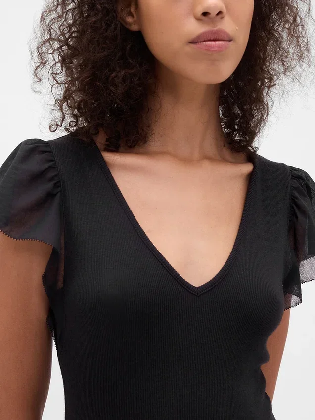 Vestido largo moderno con volantes de mezcla de telas