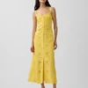 Vestido largo tipo camisola bordado de mezcla de lino