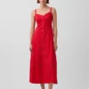 Vestido largo tipo camisola bordado de mezcla de lino