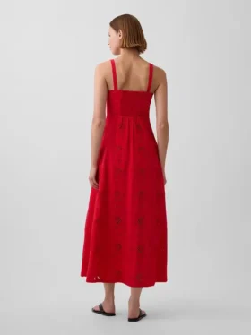 Vestido largo tipo camisola bordado de mezcla de lino