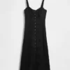 Vestido largo tipo camisola bordado de mezcla de lino